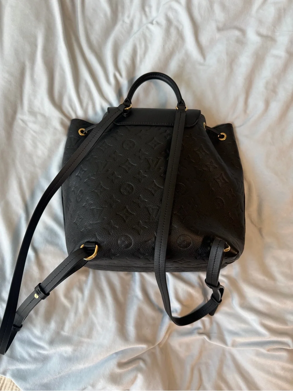 Louis Vuitton Black Monogram Embossed Backpack with Logo Tag